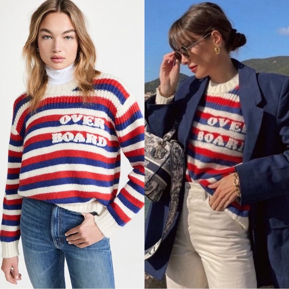 Mother The Biggie Oversized Crewneck Striped Over Board Sweater Size Small NWT